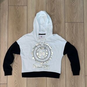 🛍️ 3 for $25 🛍️ - Justice - Stylish White and Black Hoodie with Gold Design